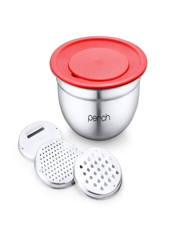Perch Stainless Steel Multi-Purpose Bowl with 3 Interchangeable Graters & Airtight Lid | Vegetable & Cheese Grater | Storage & Mixing Bowl for Kitchen - Image 2